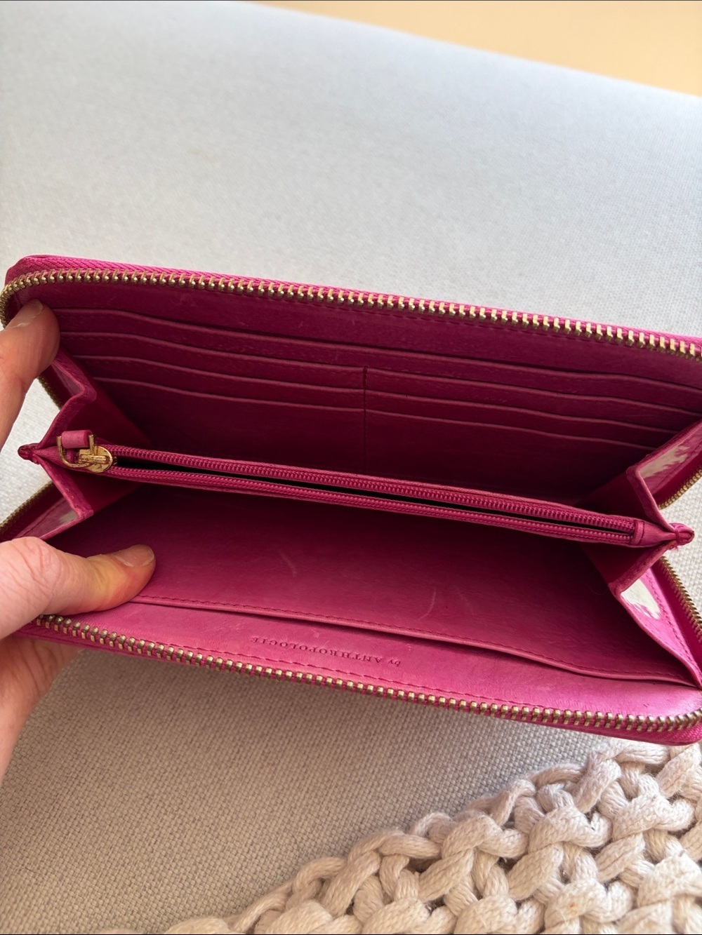 Anthropologie Pink Floral Zip-Around Wallet with Cream Accents - Picture 6 of 6